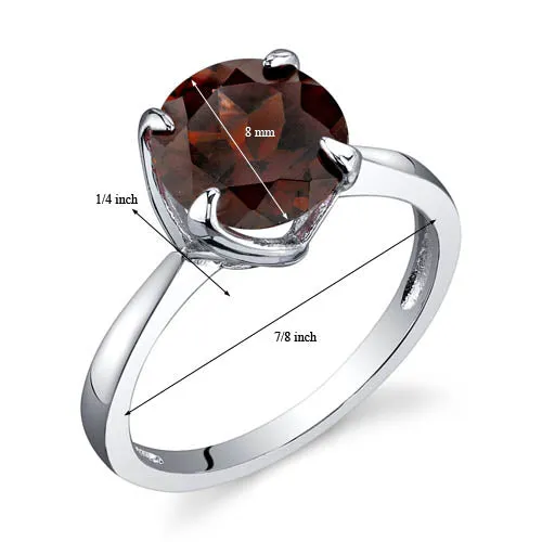 Garnet Ring Sterling Silver Round Shape 2.25 Carats Size 5