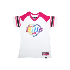 Girls Youth Buffalo Bills Heart With Rainbow Colors Short Sleeve Shirt