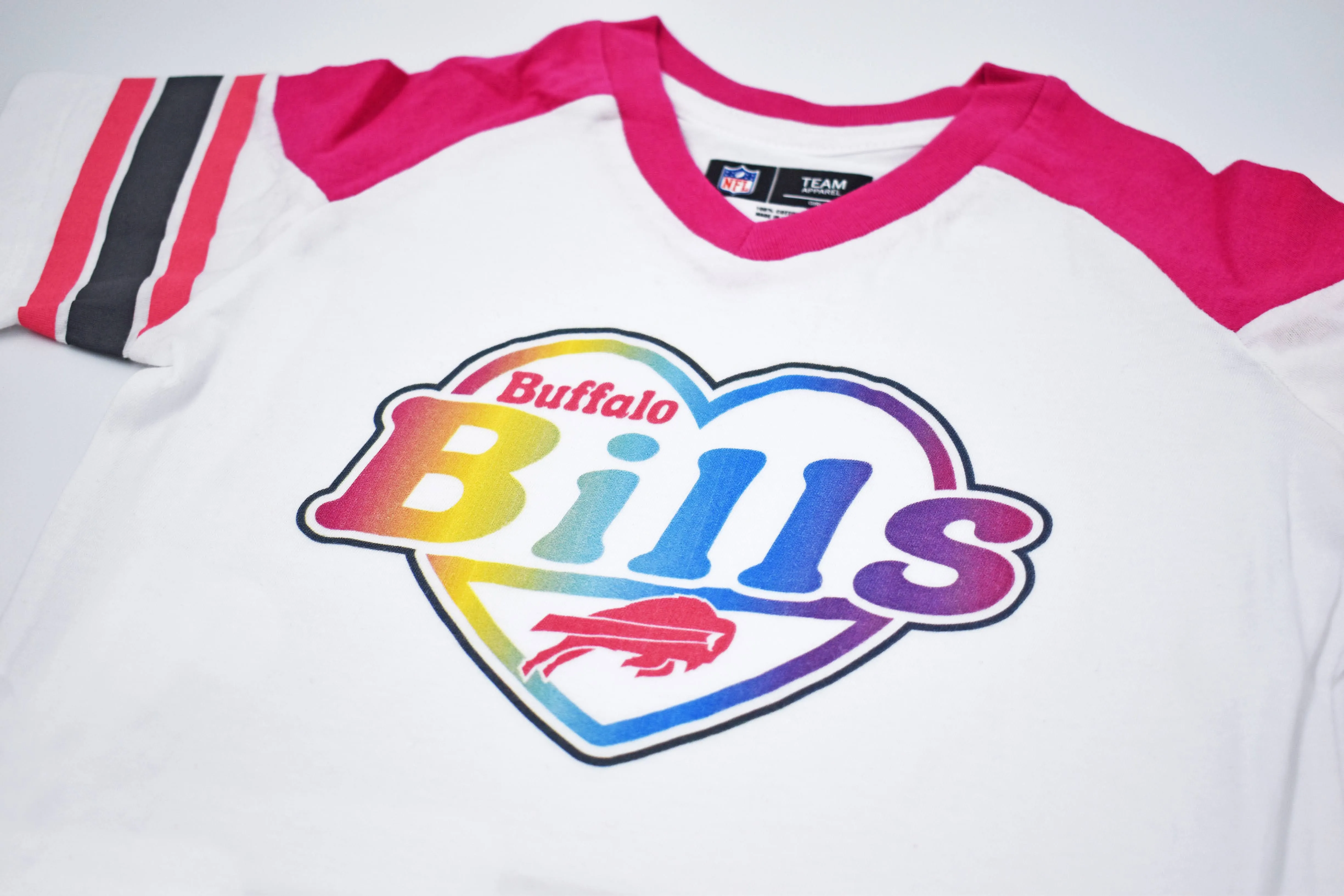 Girls Youth Buffalo Bills Heart With Rainbow Colors Short Sleeve Shirt