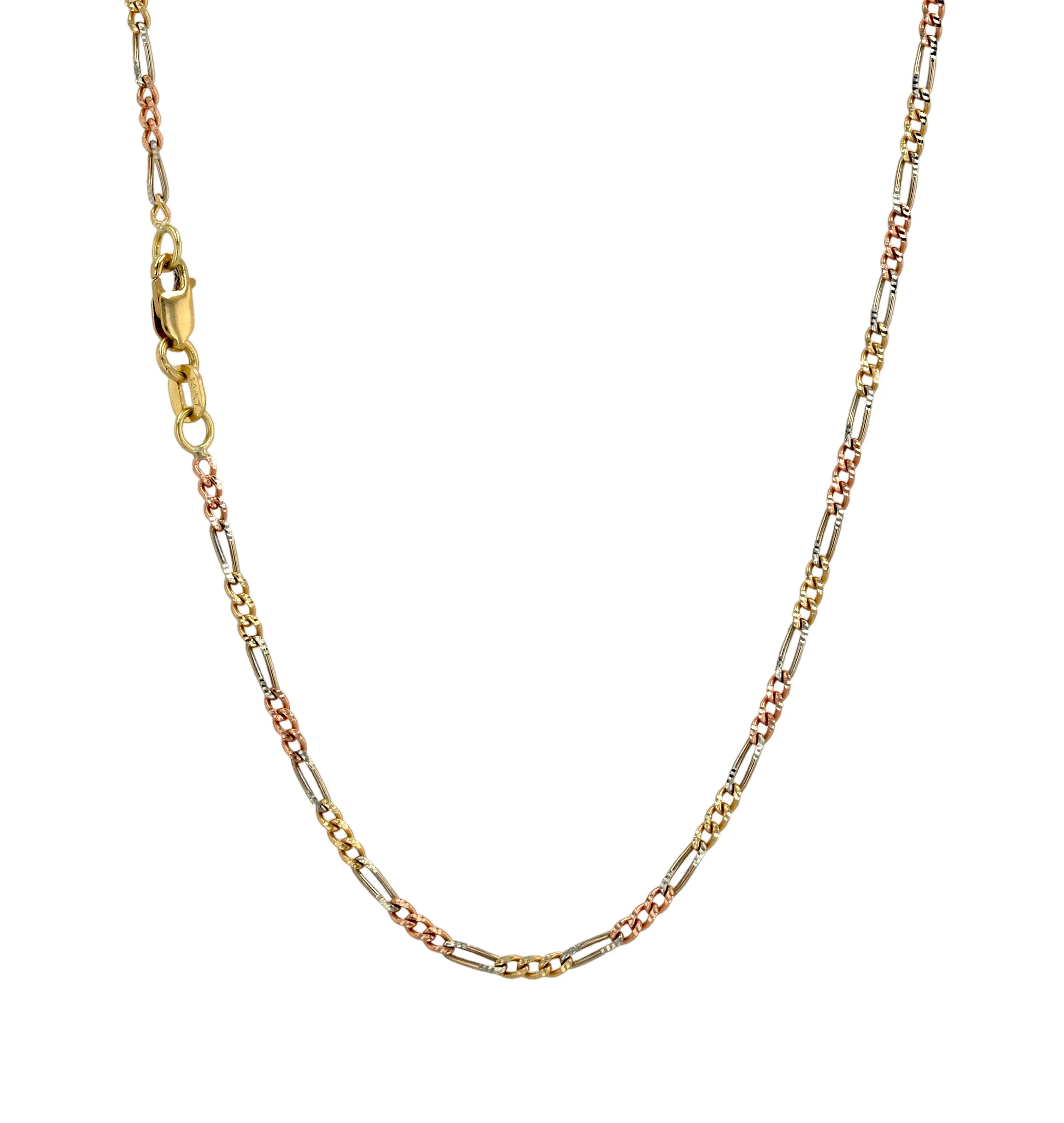 Gold 14k tricolor solid figaro chain