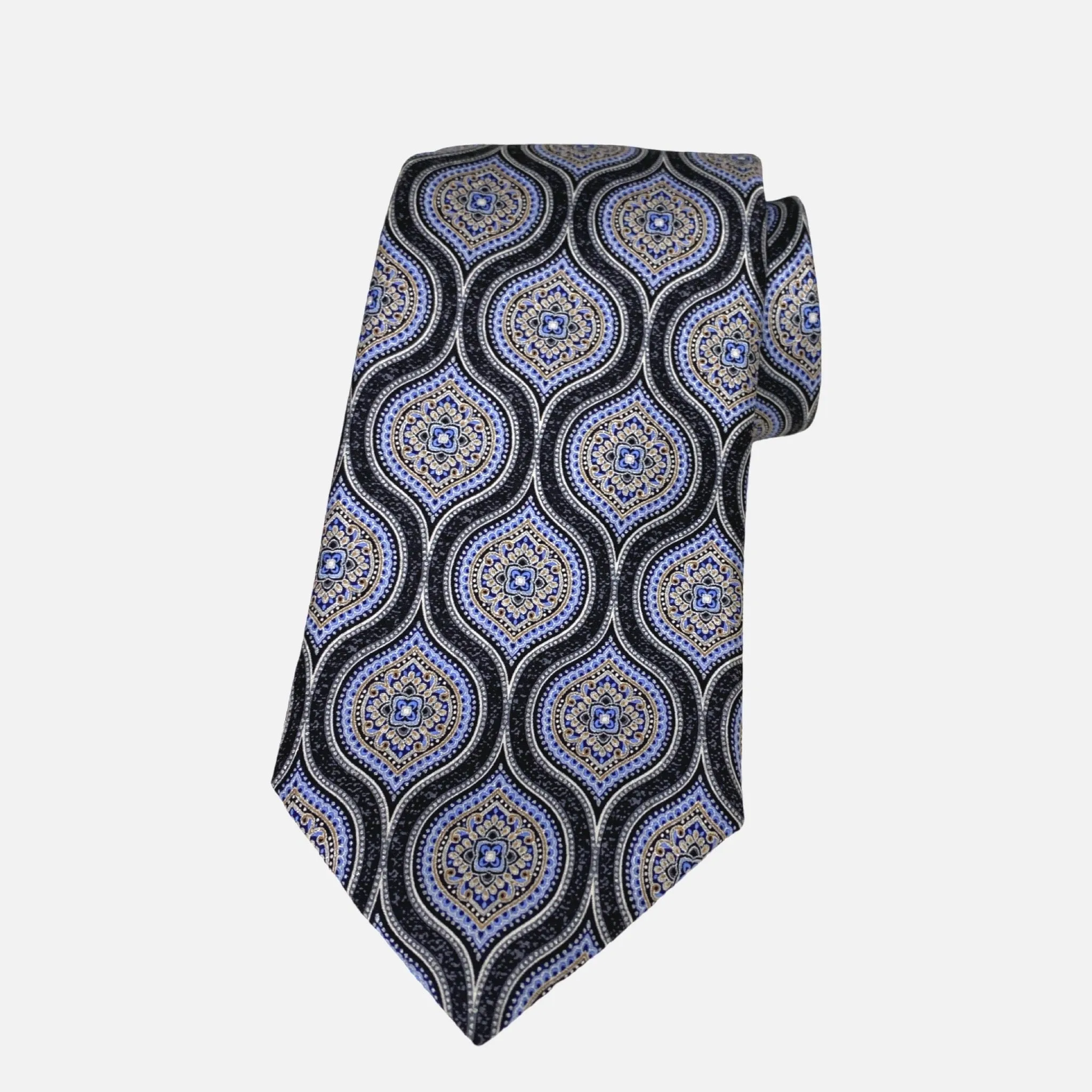 JZ Richards Handcrafted 100% Silk Black and Blue Tie - Made in USA