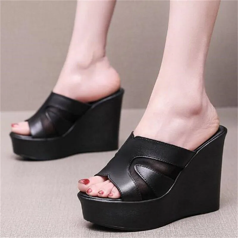 Leather High Heels Slippers - Women's Casual Shoes EJ950