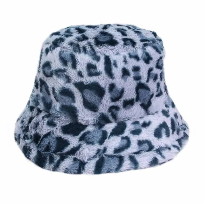 Leopard Patterned Faux Fur Bucket Hat