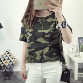 Maglia Donna Girocollo Mezza Manica Fantasia Militare Casual Comoda