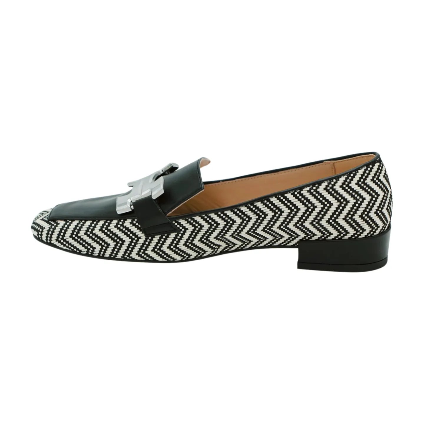 MARIAN Black & White print  loafer with buckle detail