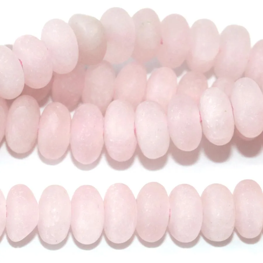 MATTE Rose Quartz 8mm Large Hole Rondelle 8-Inch