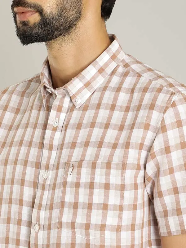 Men Checked Half Sleeve Linen Blend Shirt