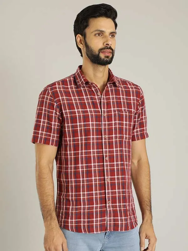 Men Checked Half Sleeve Linen Blend Shirt