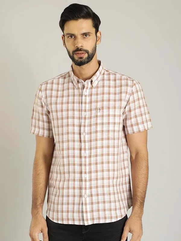 Men Checked Half Sleeve Linen Blend Shirt