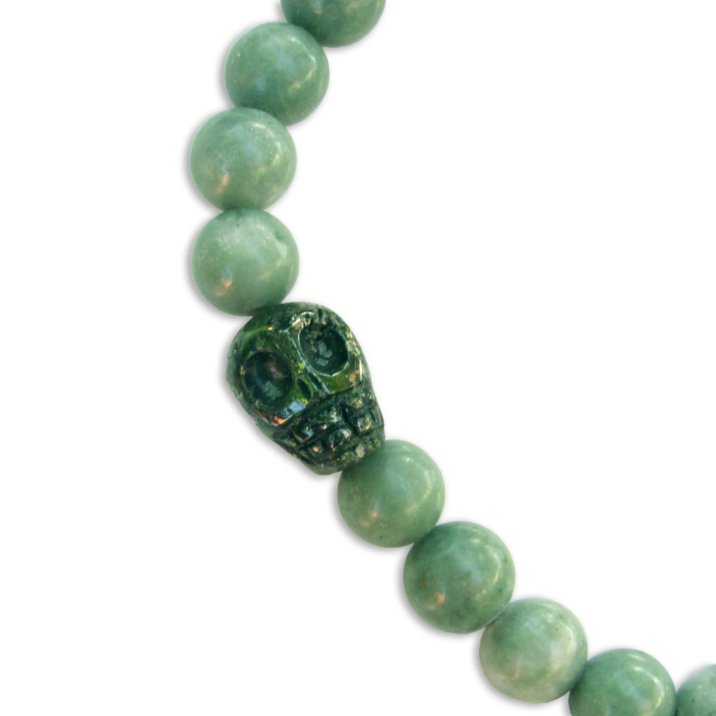 Men’s Green Jasper and Pyrite Skull Bracelet