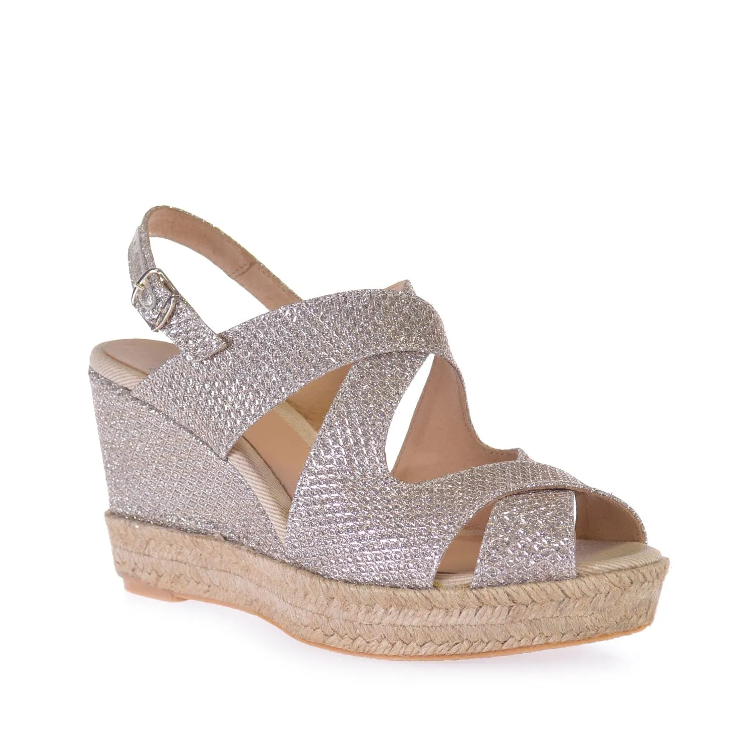 Metallic Buckle Strap Wedge Espadrille for Women - Aina-S