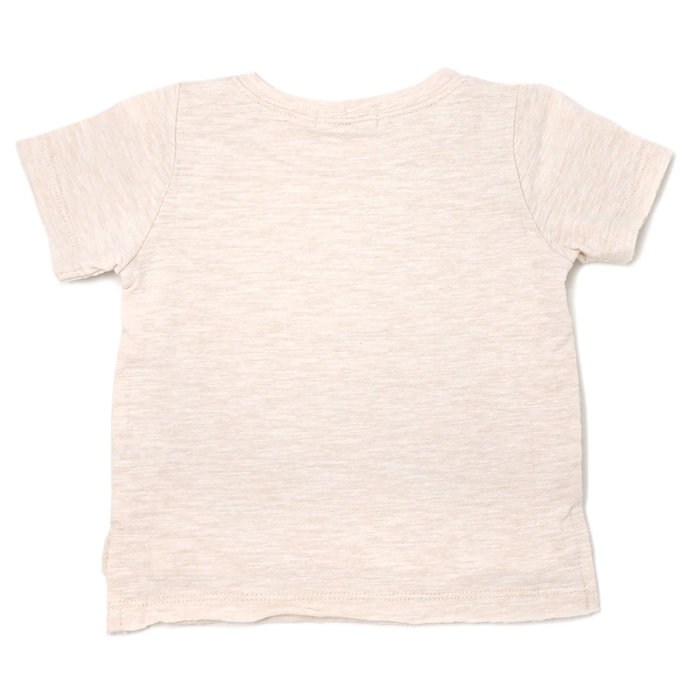 oh baby! Raw Edge Short Sleeve Cotton Slub Tee - happy Mist Applique  - Sand Heather