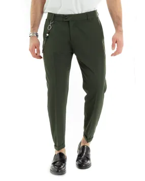 Pantaloni Uomo Viscosa Tasca America Classico Abbottonatura Allungata Casual Verde GIOSAL-P5964A