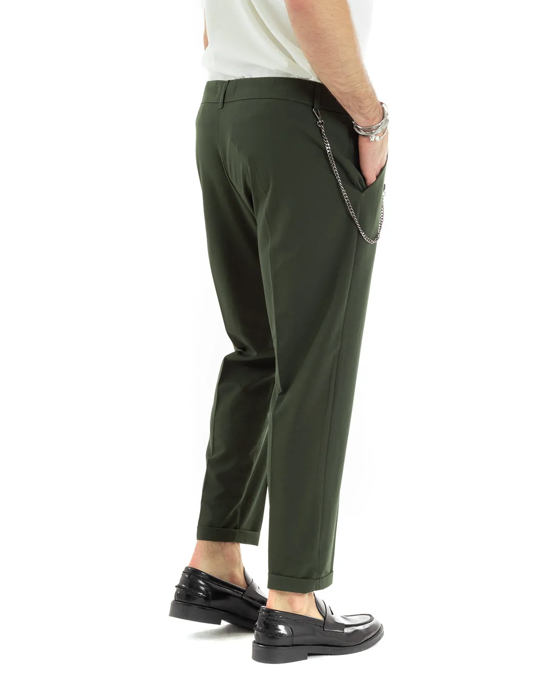 Pantaloni Uomo Viscosa Tasca America Classico Abbottonatura Allungata Casual Verde GIOSAL-P5964A