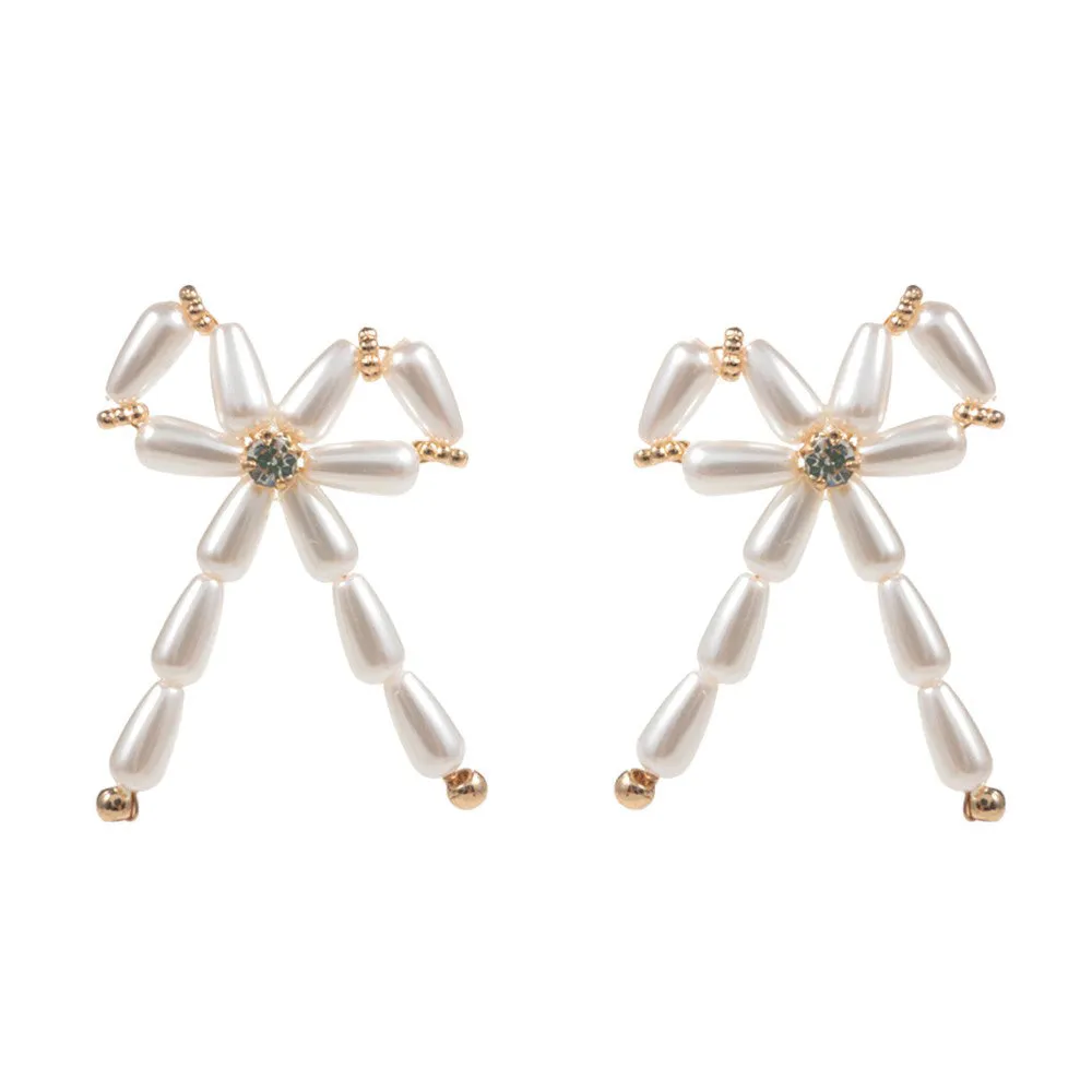 Pearl Beads Bow Earrings