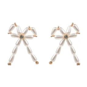 Pearl Beads Bow Earrings