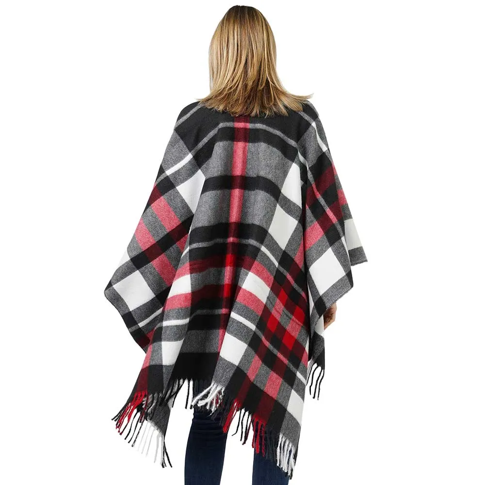 Plaid Check Patterned Cape Poncho