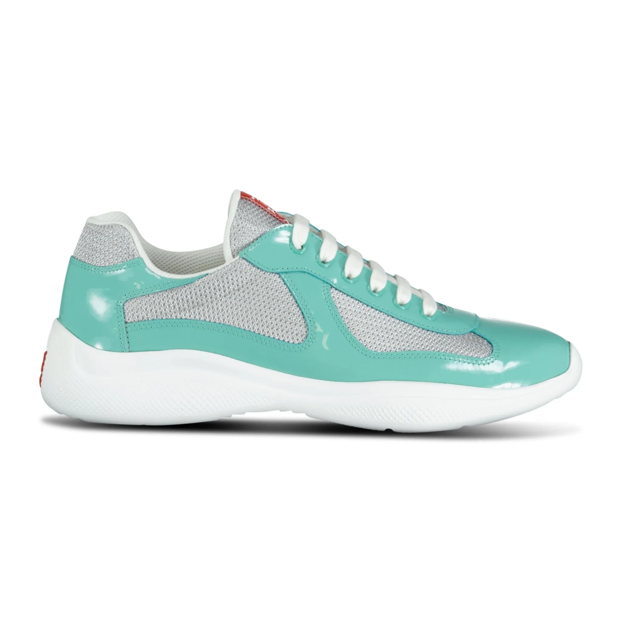 PRADA AMERICAS CUP MESH TRAINERS PATENT JADE GREEN