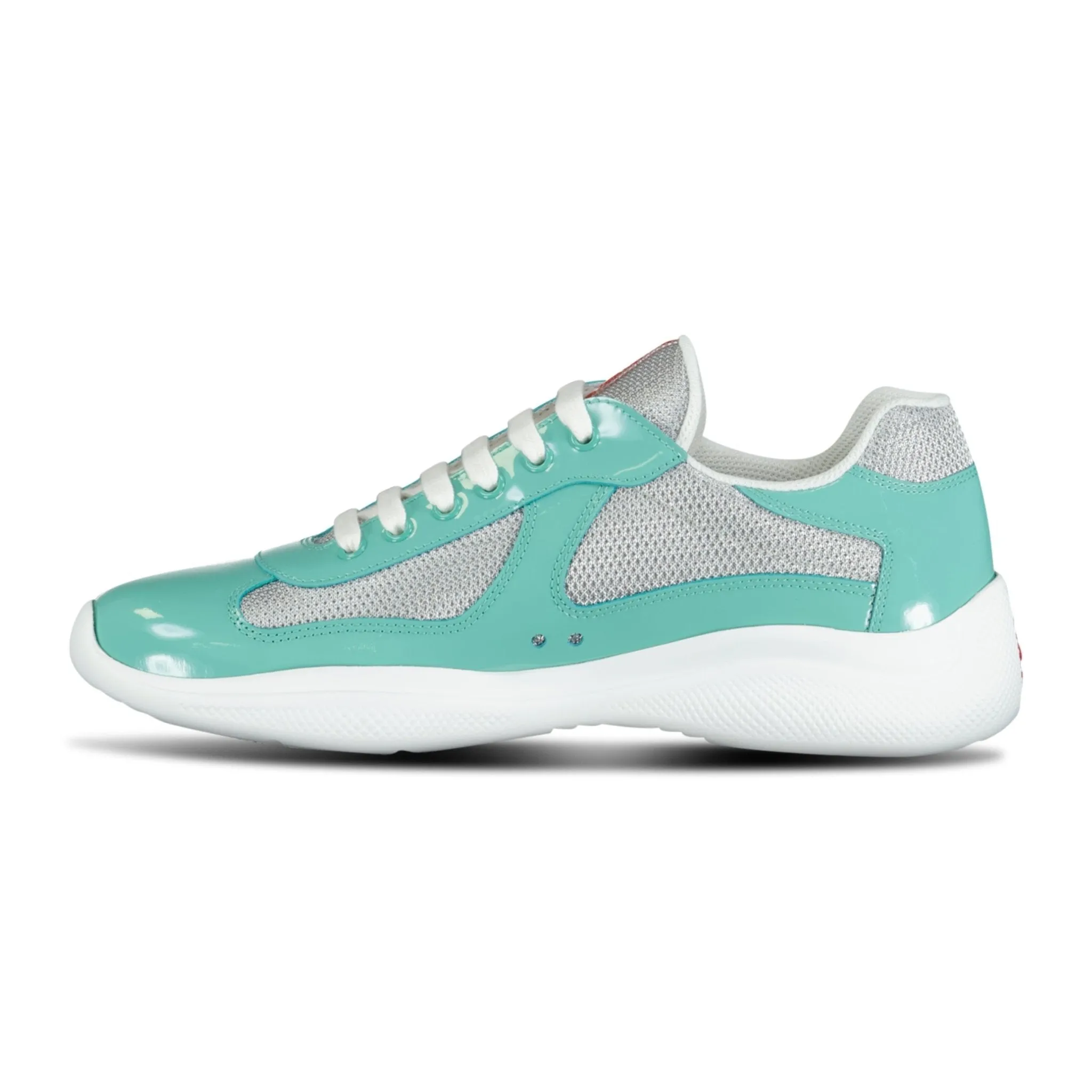 PRADA AMERICAS CUP MESH TRAINERS PATENT JADE GREEN