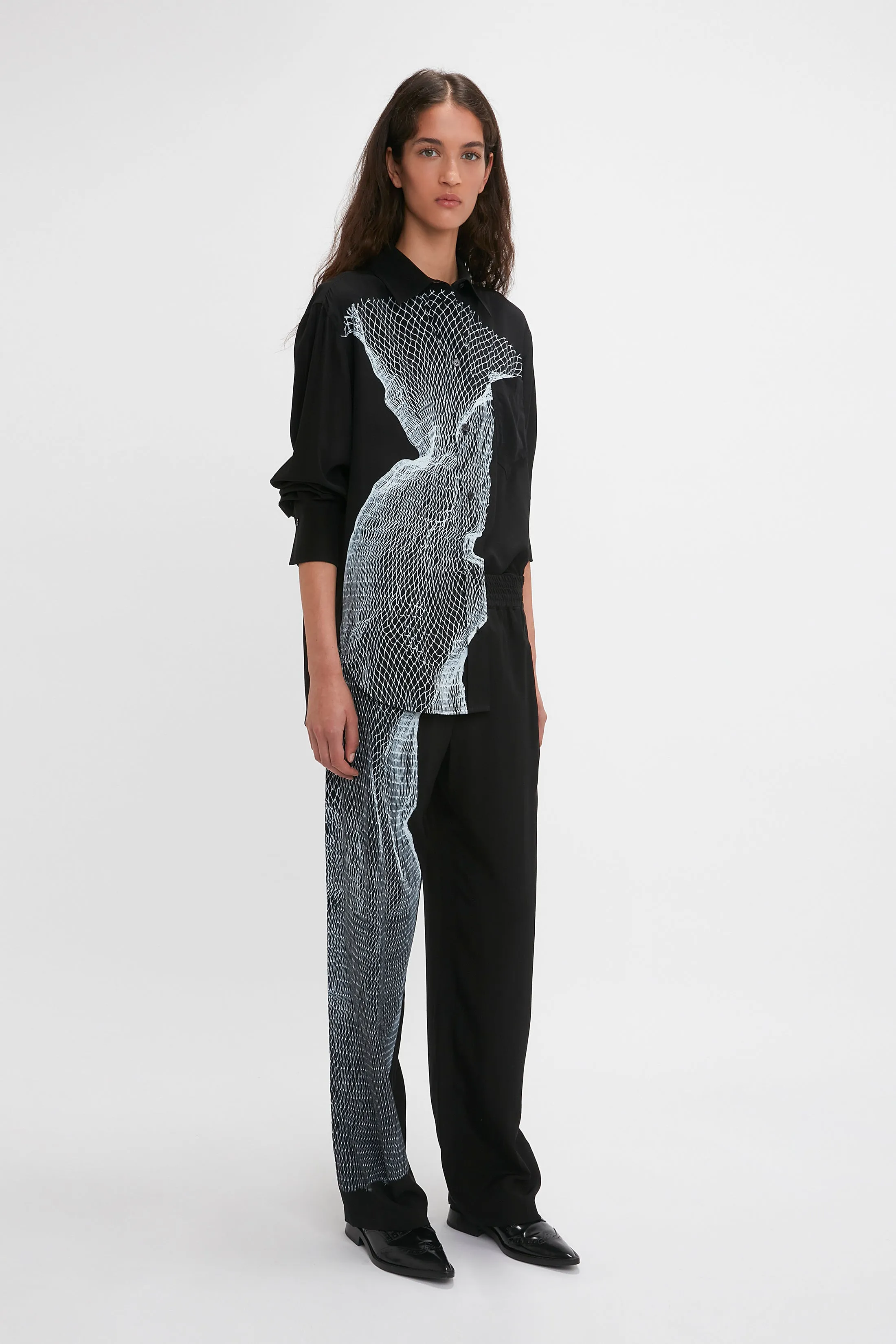 Pyjama Trouser In Black-White Contorted Net