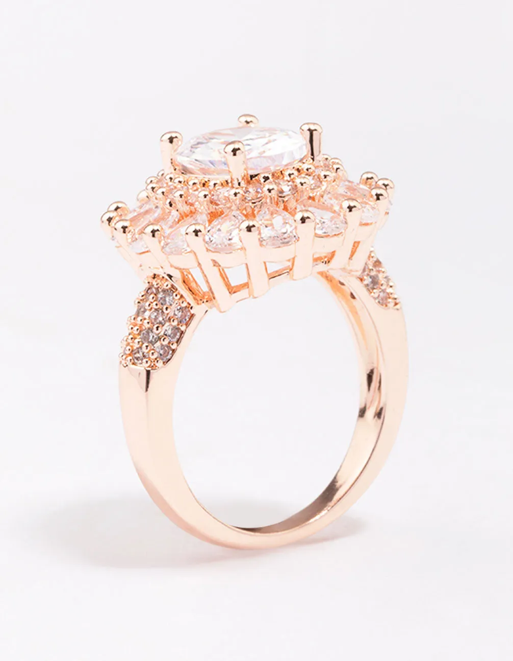 Rose Gold Glistening Cubic Zirconia Oval Cocktail Ring