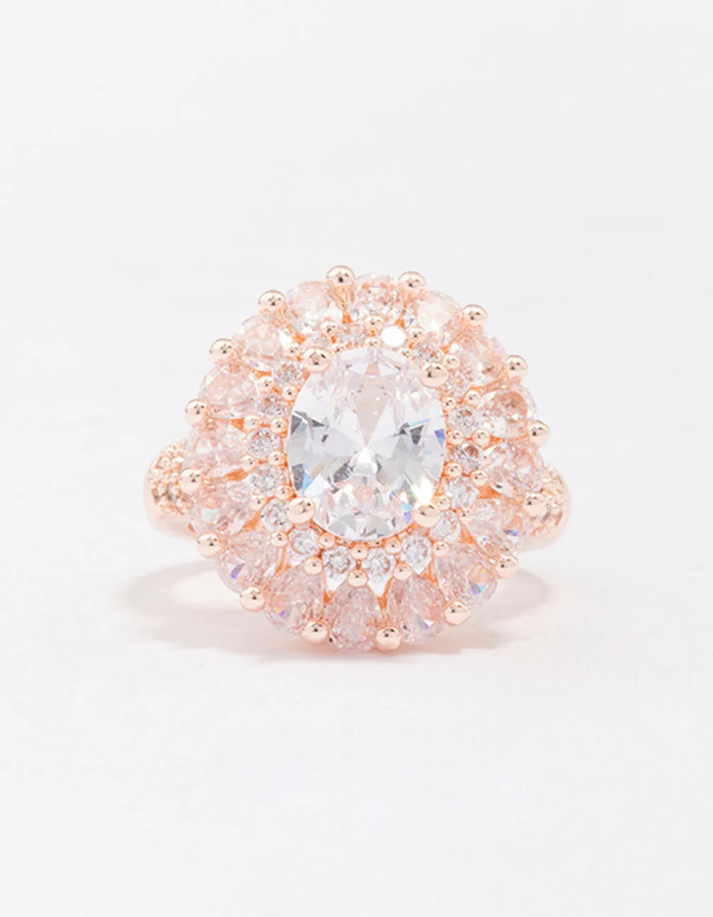 Rose Gold Glistening Cubic Zirconia Oval Cocktail Ring