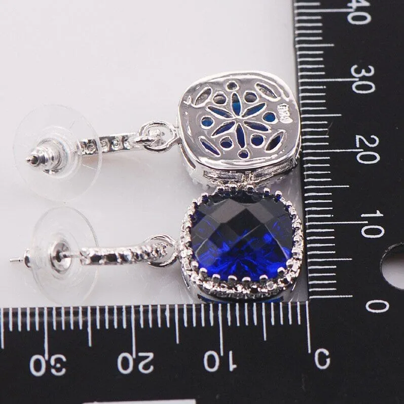 Royal Design Sapphire Zircon Crystal Earrings - 925 Sterling Silver