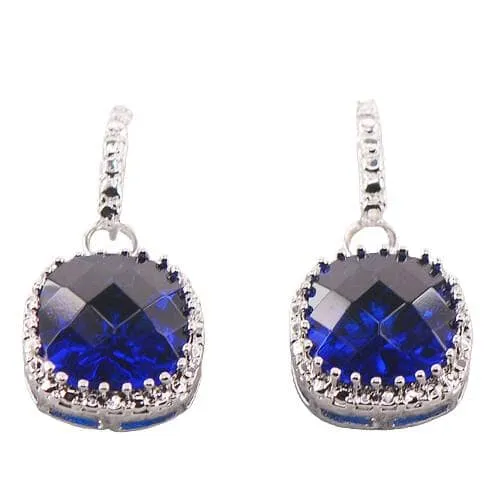 Royal Design Sapphire Zircon Crystal Earrings - 925 Sterling Silver