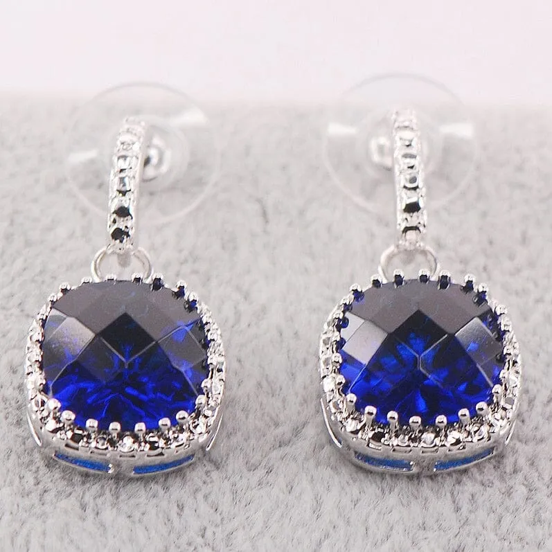 Royal Design Sapphire Zircon Crystal Earrings - 925 Sterling Silver