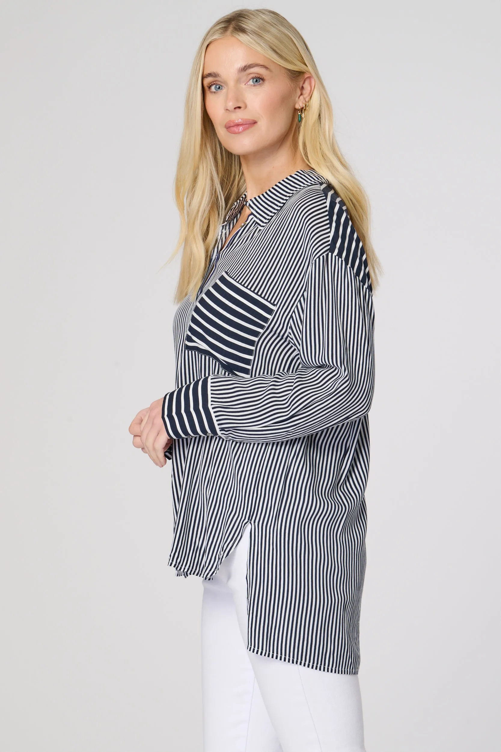 Saloos Wide Cuffs Stripy Shirt