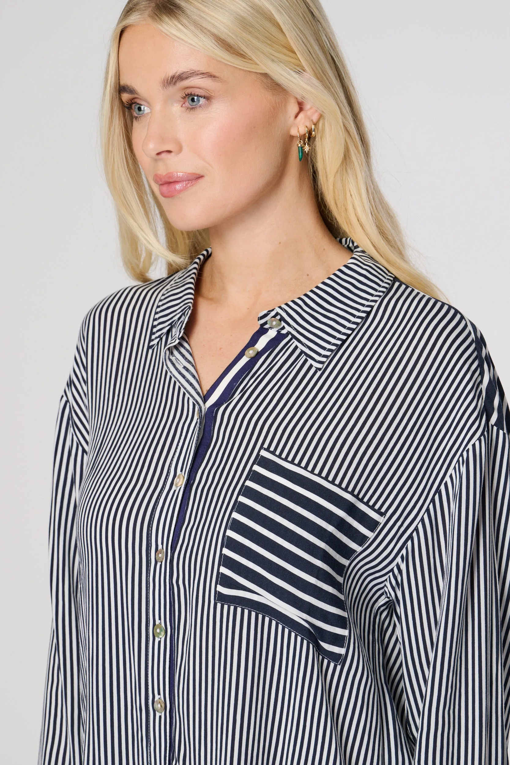 Saloos Wide Cuffs Stripy Shirt