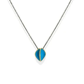 Short Black Silver Chain Necklace With Gold Plated Turquoise Pendant