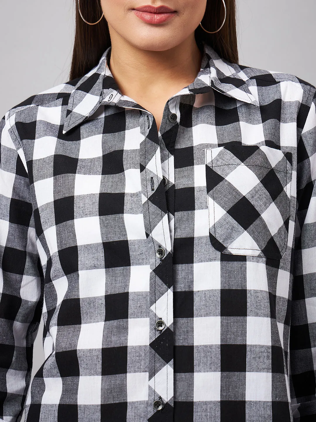 Style Quotient Women Casual Black and White Checks Spread Collar Full Sleeve Shirt