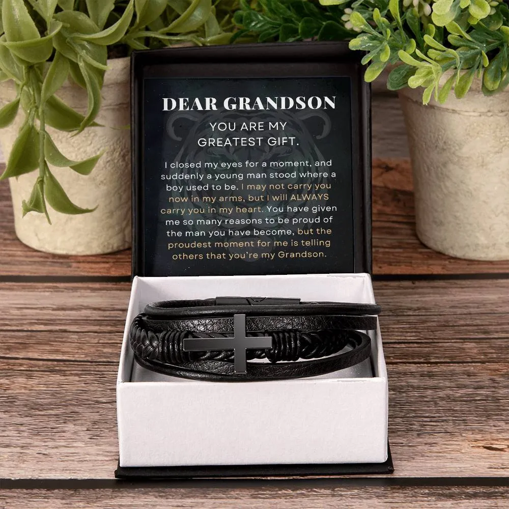 The Proudest Moment For Me, To My Grandson Gift, Men's Cross Bracelet