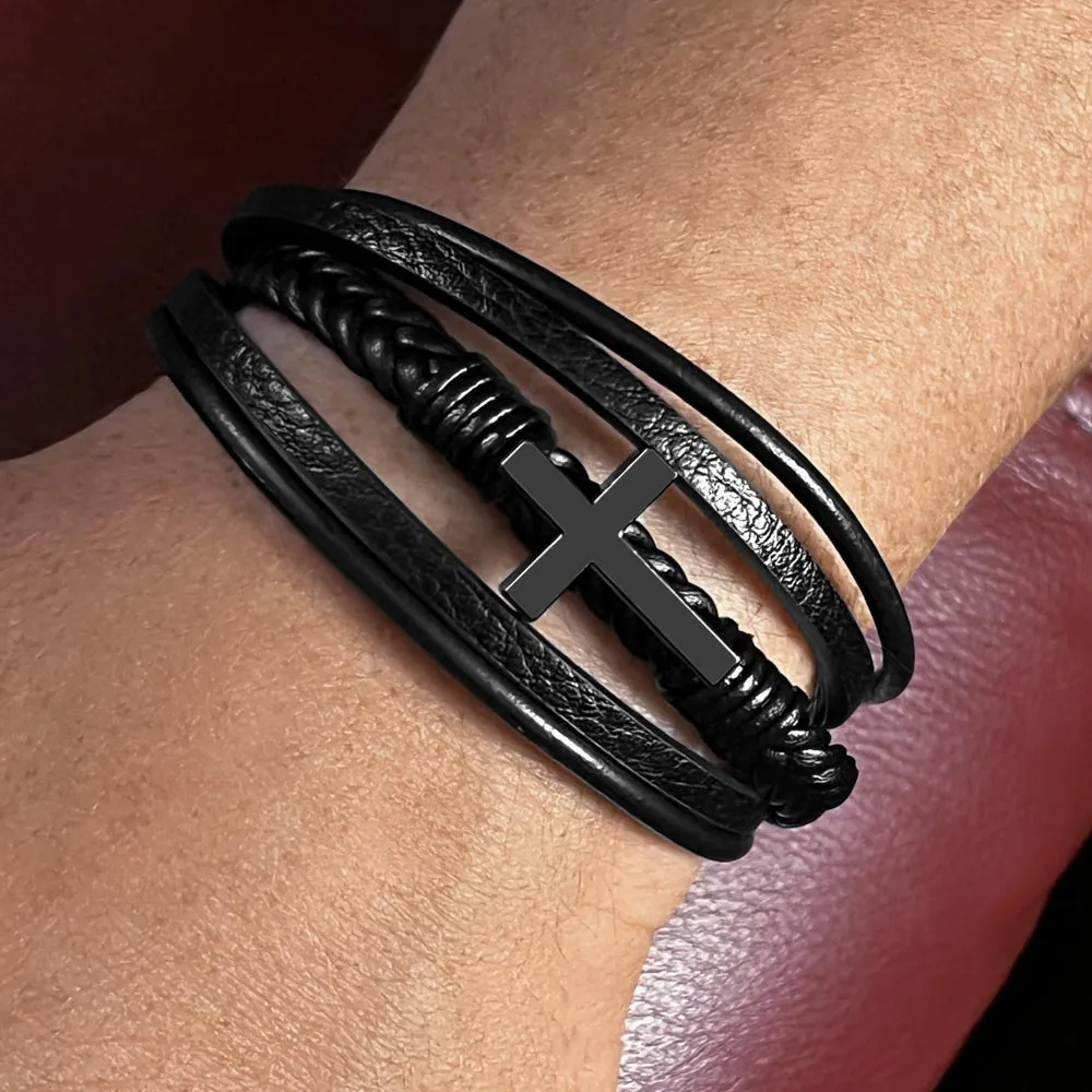 The Proudest Moment For Me, To My Grandson Gift, Men's Cross Bracelet