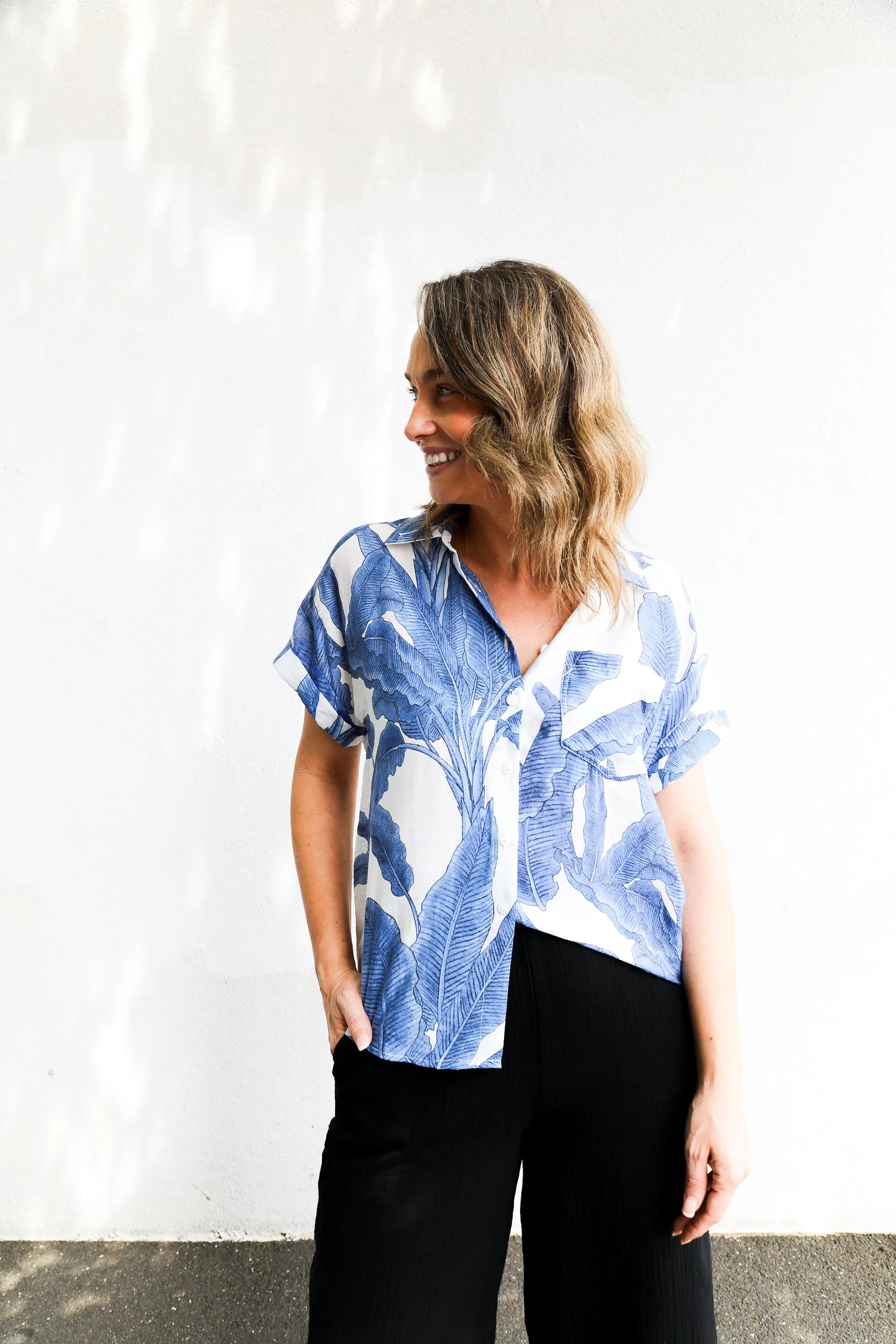 Vacation Shirt (Blue Palm Print)