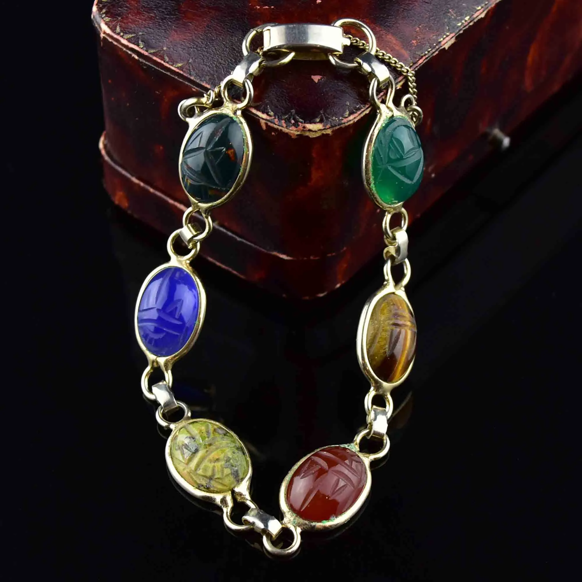 Vintage Beetle Bug Scarab Gemstone Bracelet