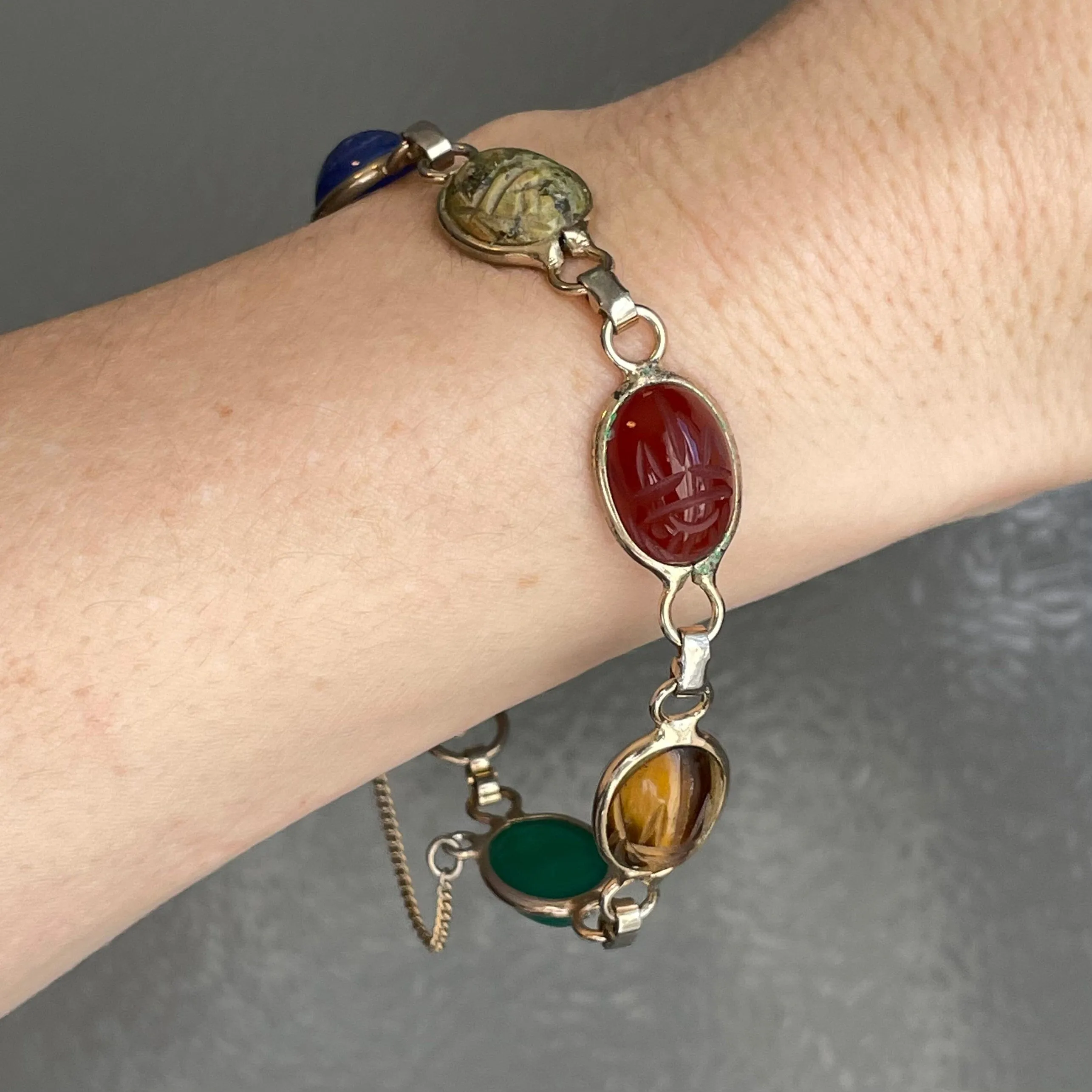 Vintage Beetle Bug Scarab Gemstone Bracelet