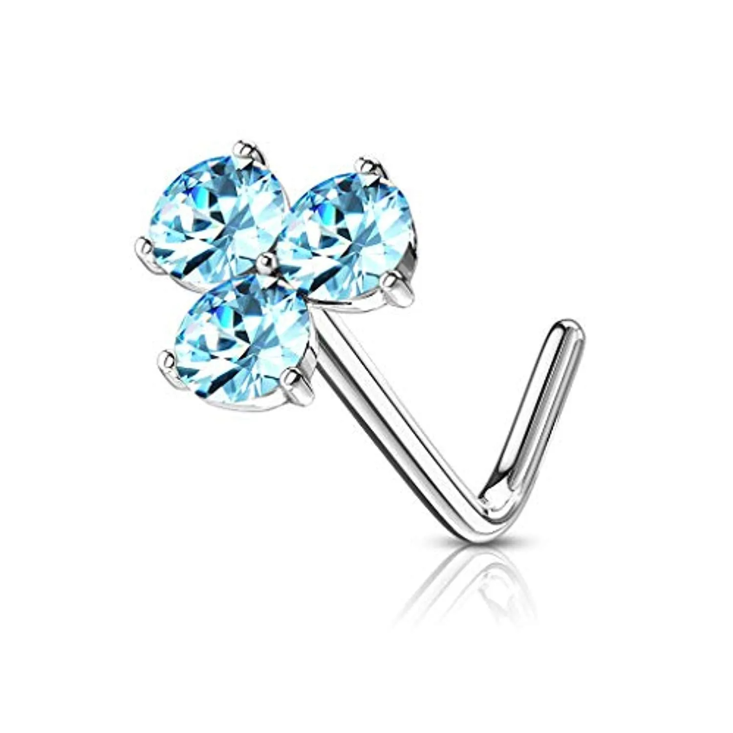 WildKlass Opalite Crystal Stone Set Triangle 316L Surgical Steel L Bend Nose Stud Rings