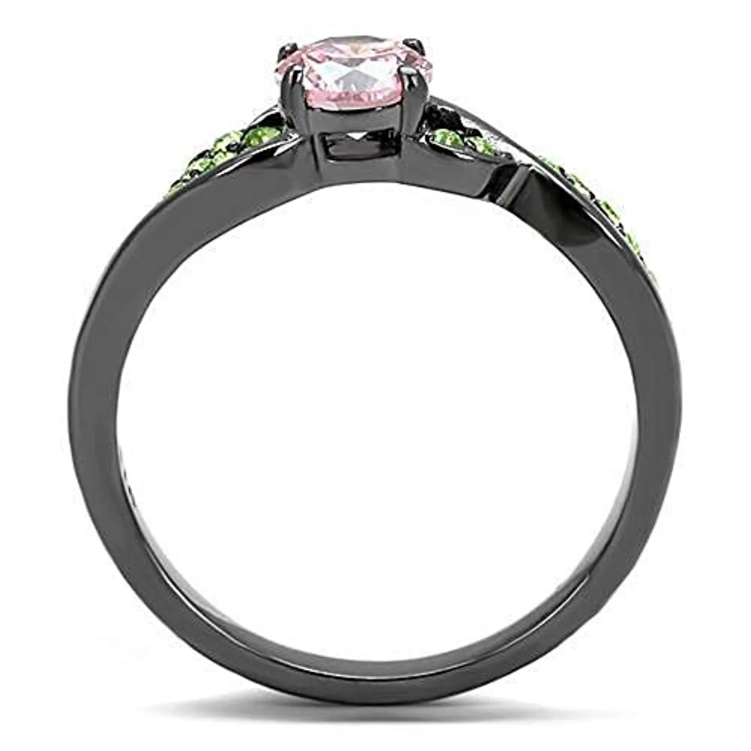 WildKlass Stainless Steel Ring IP Light Black (IP Gun) Women AAA Grade CZ Rose