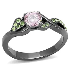 WildKlass Stainless Steel Ring IP Light Black (IP Gun) Women AAA Grade CZ Rose