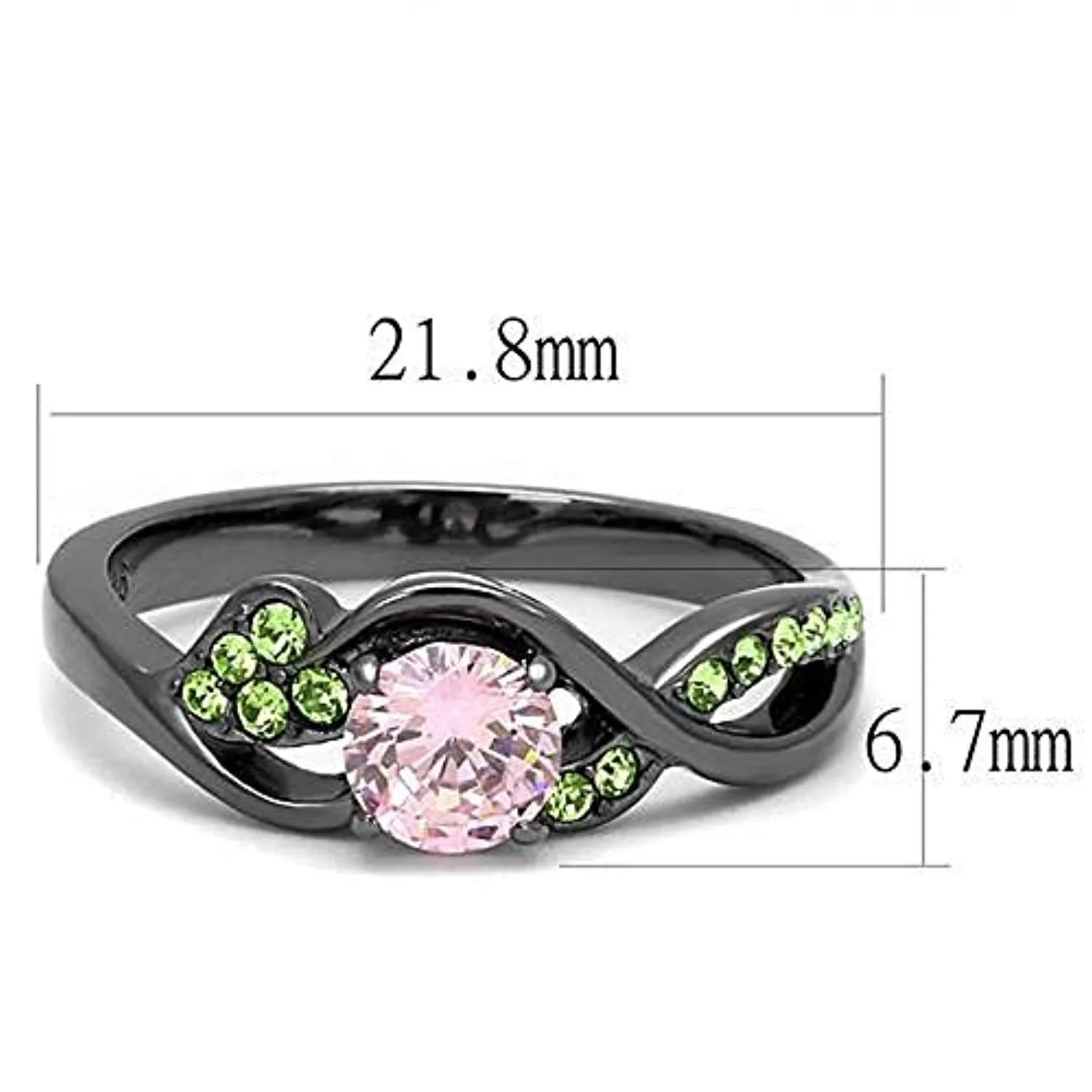 WildKlass Stainless Steel Ring IP Light Black (IP Gun) Women AAA Grade CZ Rose