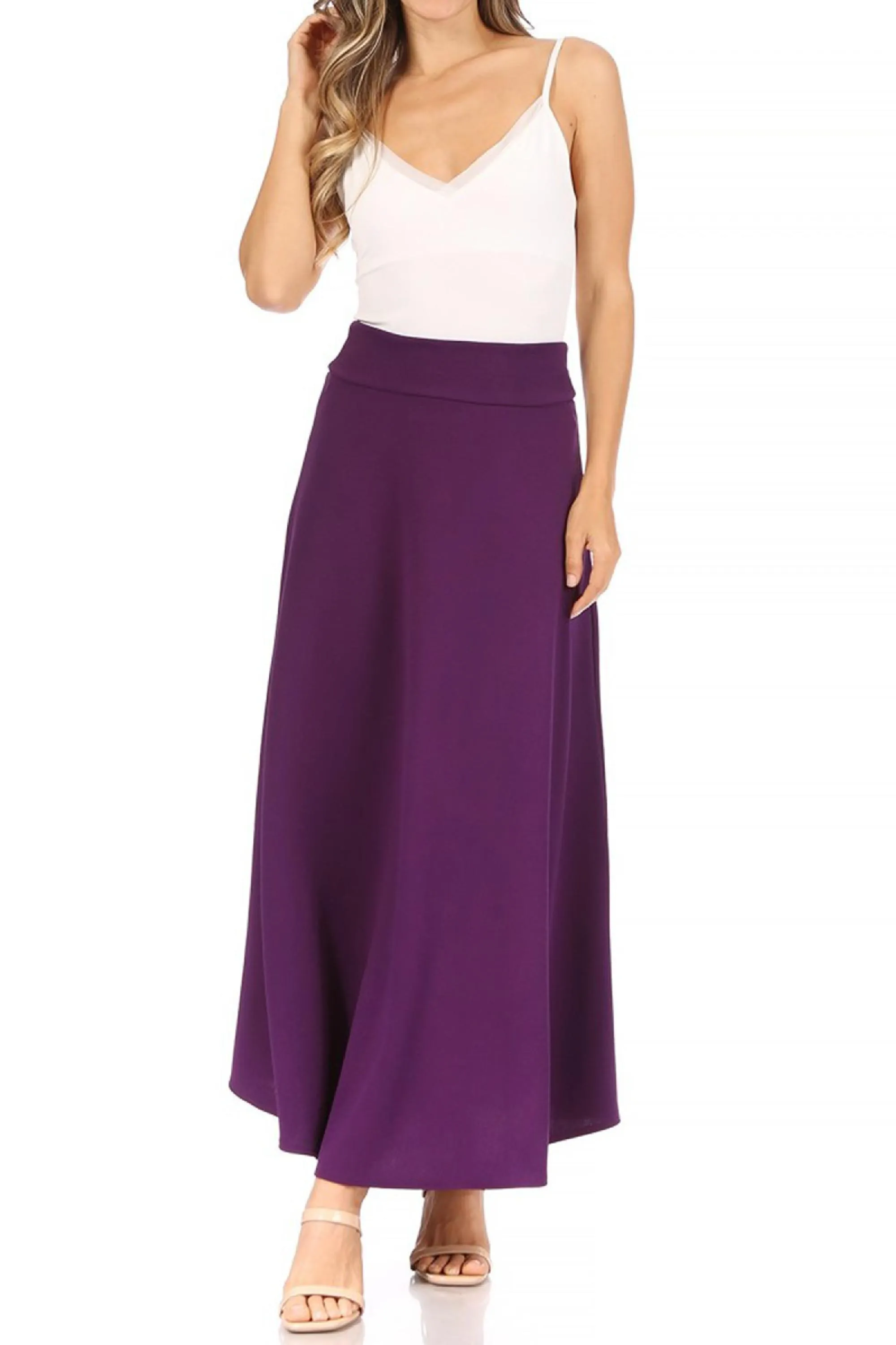 Women's Casual Solid Flare A-line Long Skirt