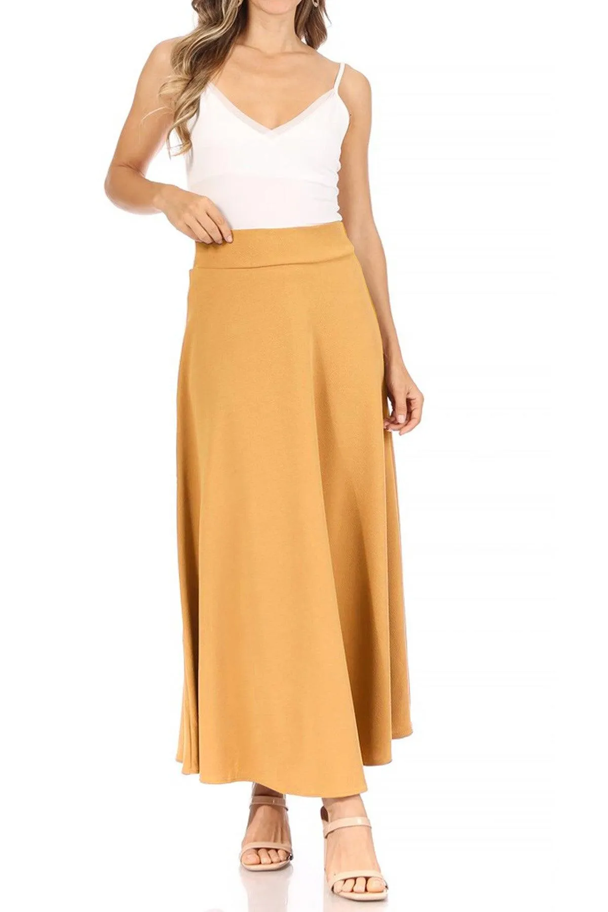 Women's Casual Solid Flare A-line Long Skirt