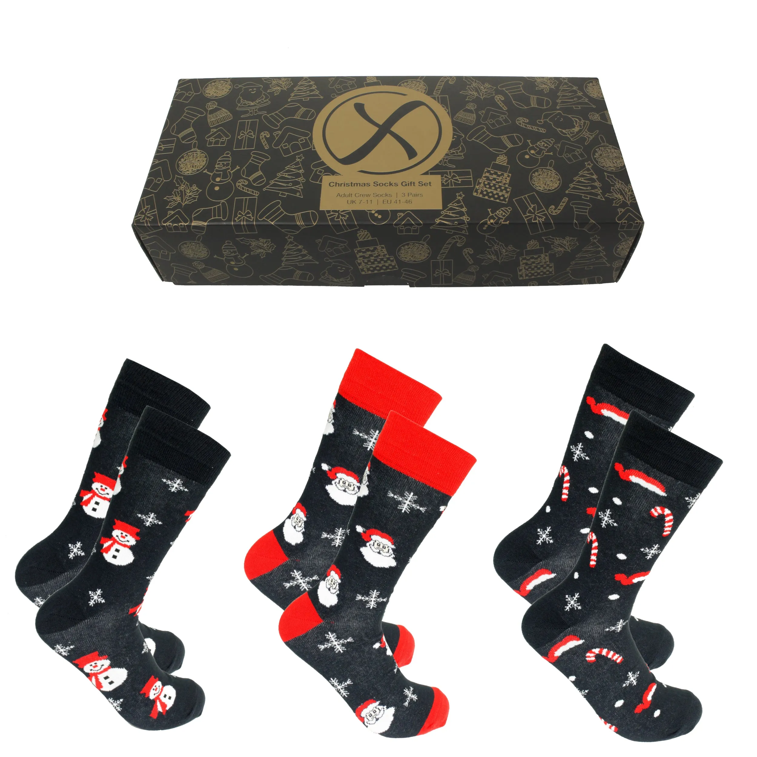 Xact Mens Christmas Xmas Socks Gift Box - UK 7-11 (3-Pack)